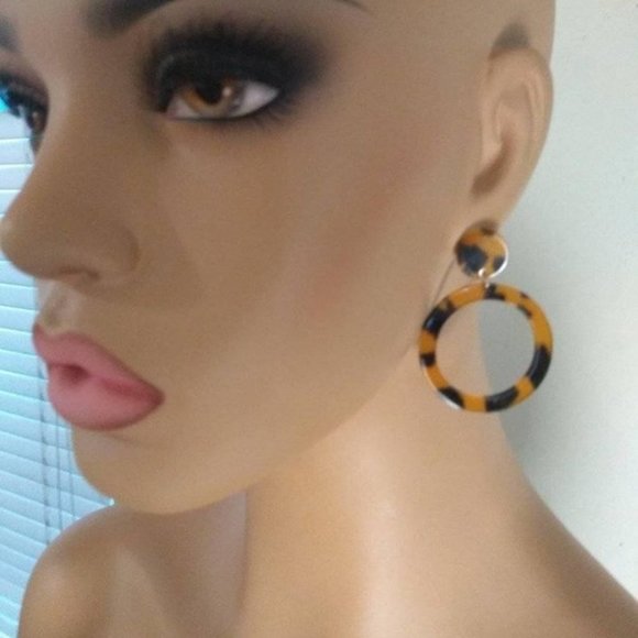 Acetate Circle Dangle Earrings ,Earrings, Geometric Acrylic , Round Circle - Picture 3 of 3